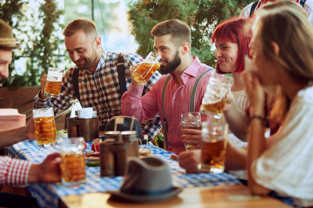 Group of people drinking during Oktoberfest event